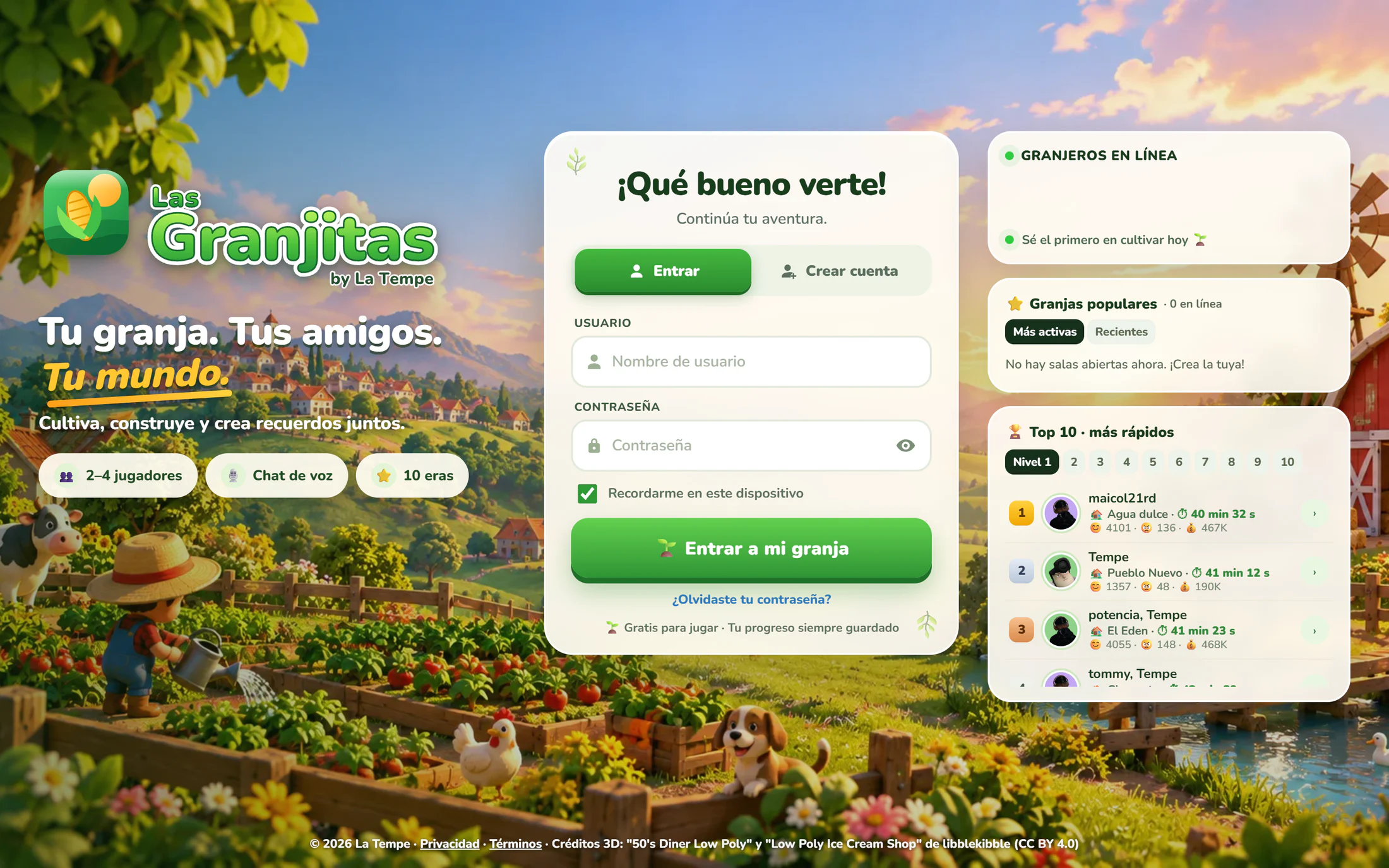 Pantalla de entrada de Las Granjitas